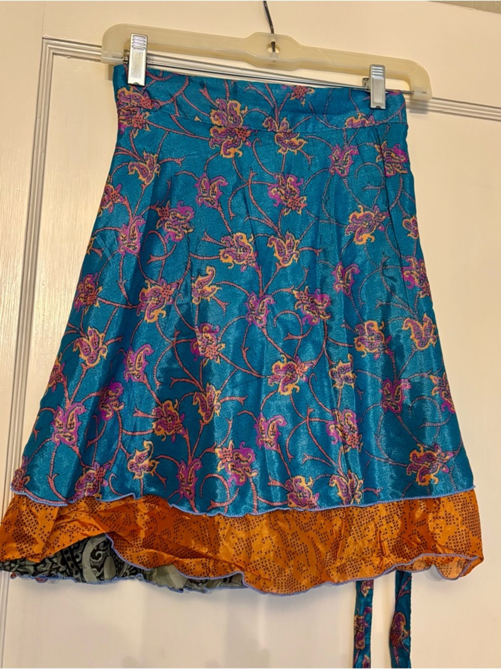 EARTHBOUND Teal Floral High-Low Skirt with Orange Hem